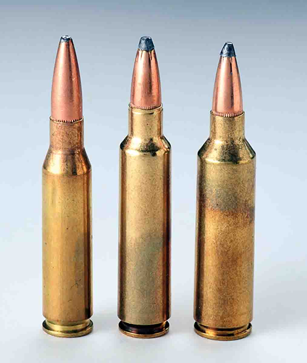 These three 7mm cartridges were designed for the same short action length (left to right): the 7mm-08 Remington, .284 Winchester and 7mm WSM. The last two require more bullet intrusion into the powder space.